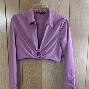 Zara Lilac Button-Down Cropped Shirt